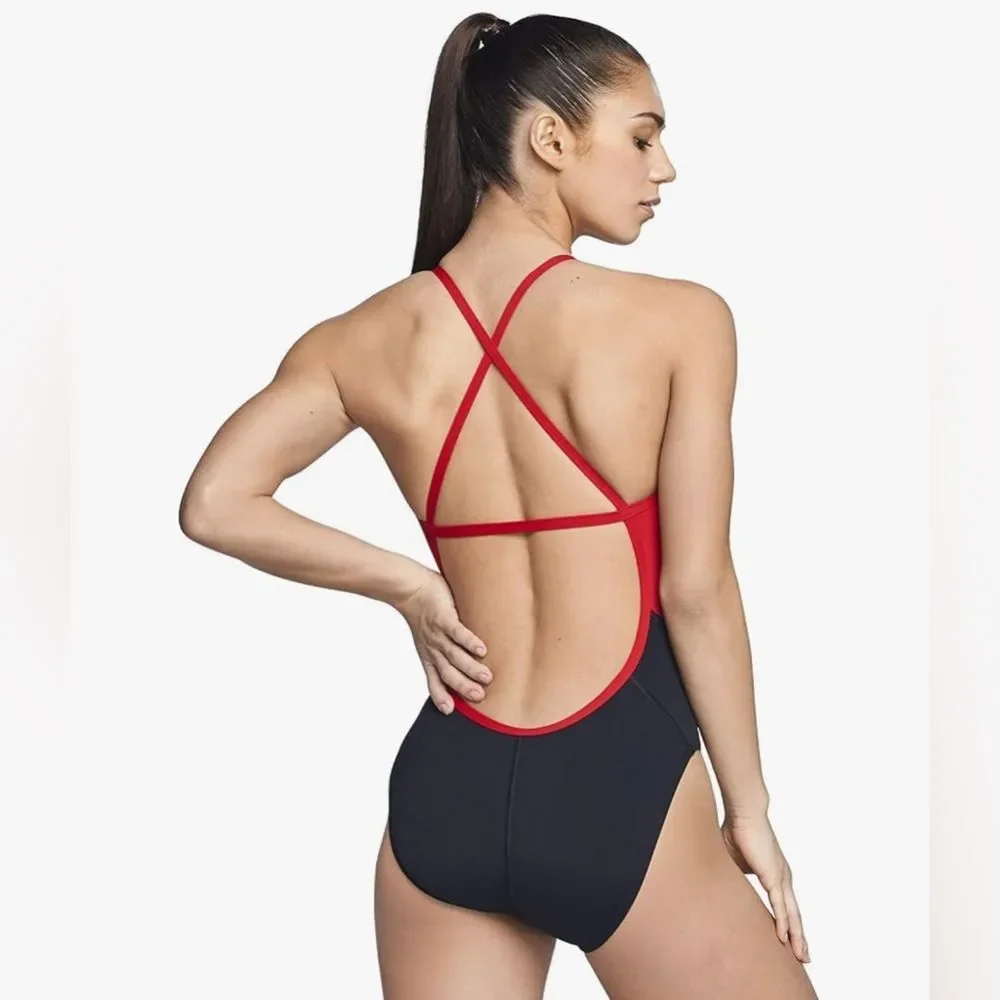 Speedo Women's Swimsuit One Piece Endurance+ Cross Back Black Red 28 NWT